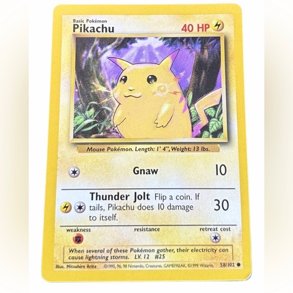Pokémon Pikachu Rare 1999 card (58/102)